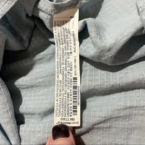 Zara Swiss Dot Blouse Long Sleeve Light Blue Size Large 8574 025 406 - Picture 9 of 10